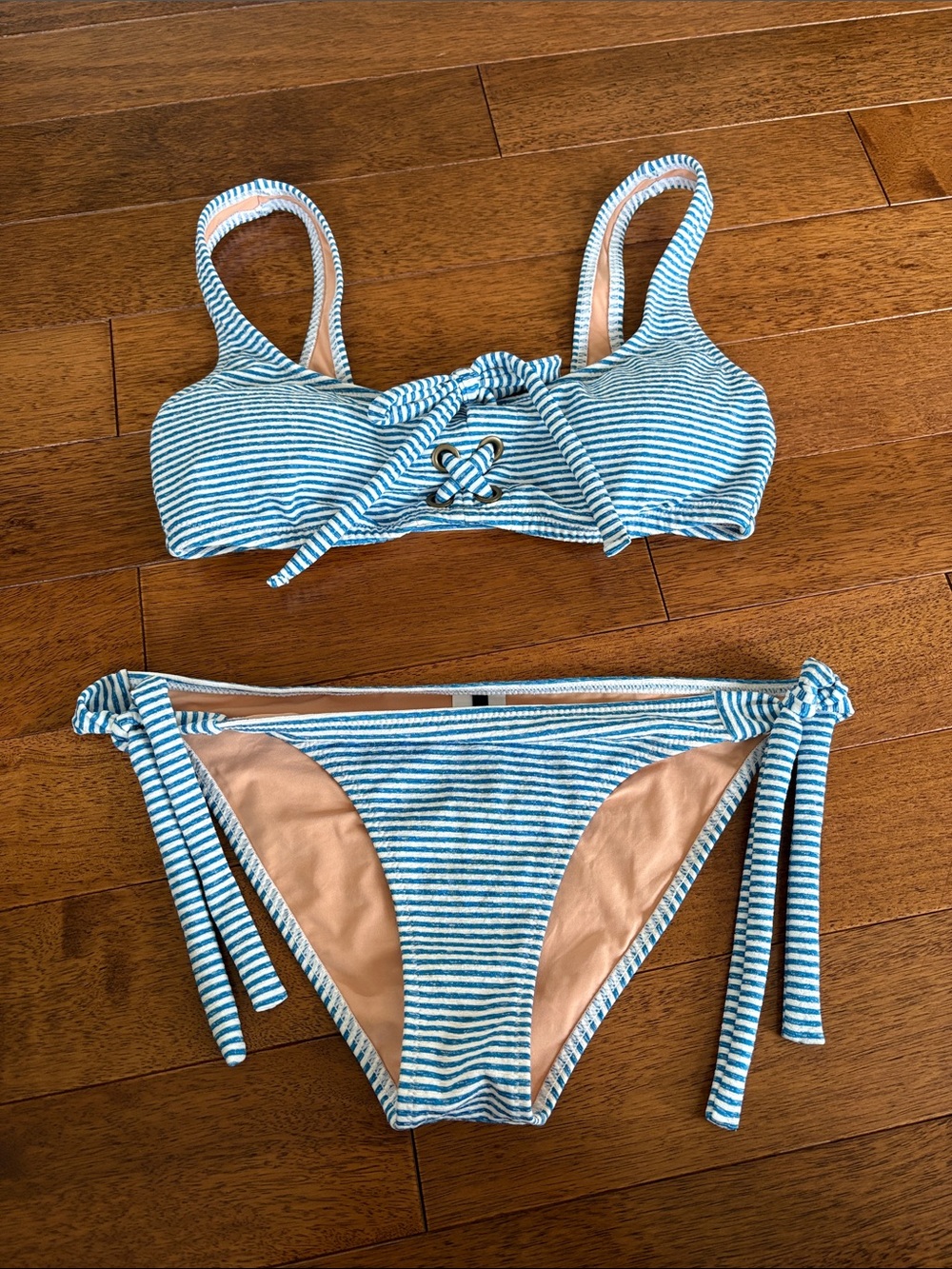 J. Crew Blue and White Striped Two-Piece Bikini Set